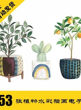 C065 小清新水彩植物电子图253张 手绘简笔画 24小时自动发货