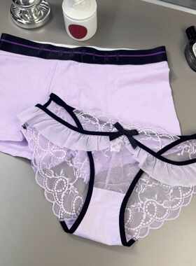 低腰新款包臀丝带蕾丝男士平角日系仙女潮流女士三角内裤撞色底裤