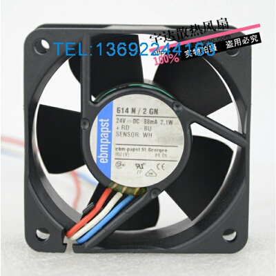 原装 PAPST TYP 614 N/2 GN 24V 88mA 2.1W 6CM 6025 3线 风扇