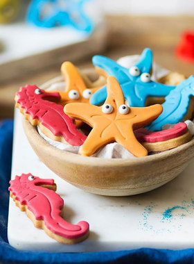 titibear 海底世界美人鱼贝壳海星海马3D立体饼干切模女孩DIY模具