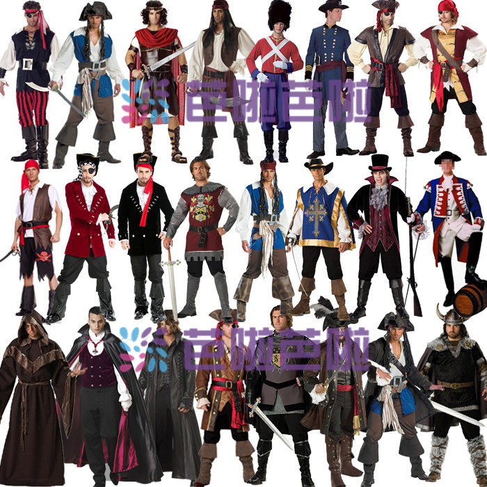 成人Cosplay男装表演服中世纪骑士国王士兵军官万圣节服装海盗装