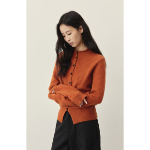 单排扣长袖 CAREMIND小众设计感貉子绒保暖针织衫 毛衣 南瓜毛衣