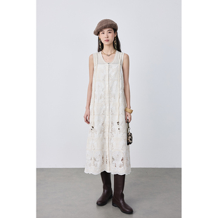 CAREMIND椰树钩花蕾丝吊带连衣裙叠穿百搭串珠质感裙子 吉普赛