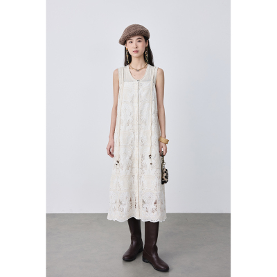 CAREMIND椰树钩花蕾丝吊带连衣裙