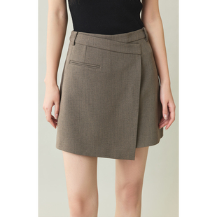 裙 CAREMIND小众设计交叠式 腰头短裙通勤A字半身裙女 法罗西装