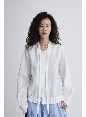 【苍蓝亚麻外套】CAREMIND精致小立领抽绳衬衫三季可穿松弛感上衣