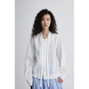 三季 CAREMIND精致小立领抽绳衬衫 可穿松弛感上衣 苍蓝亚麻外套