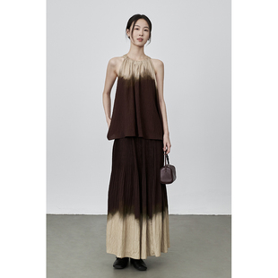 CAREMIND高级感杏棕渐变背心小众设计半身裙两件套装 山脉套装