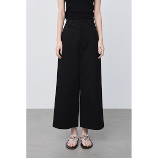 子女松弛感廓形直筒裤 高腰黑色裤 CAREMIND极简风格 夏 九分筒裤