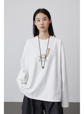 【椅子T恤】CAREMIND白色简约长袖T圆领百搭上衣