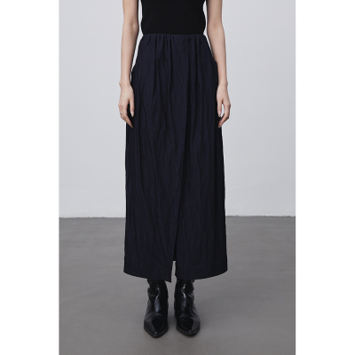 CAREMIND春季新款时尚褶皱设计感半身裙藏蓝色高级调性包臀裙子女