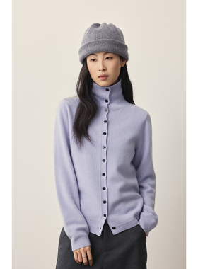 【暖空气】CAREMIND紫色独特chic单排扣高领毛衣可叠穿开衫上衣女