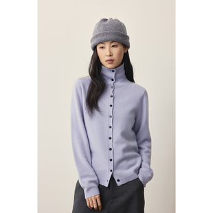 上衣女 CAREMIND紫色独特chic单排扣高领毛衣可叠穿开衫 暖空气