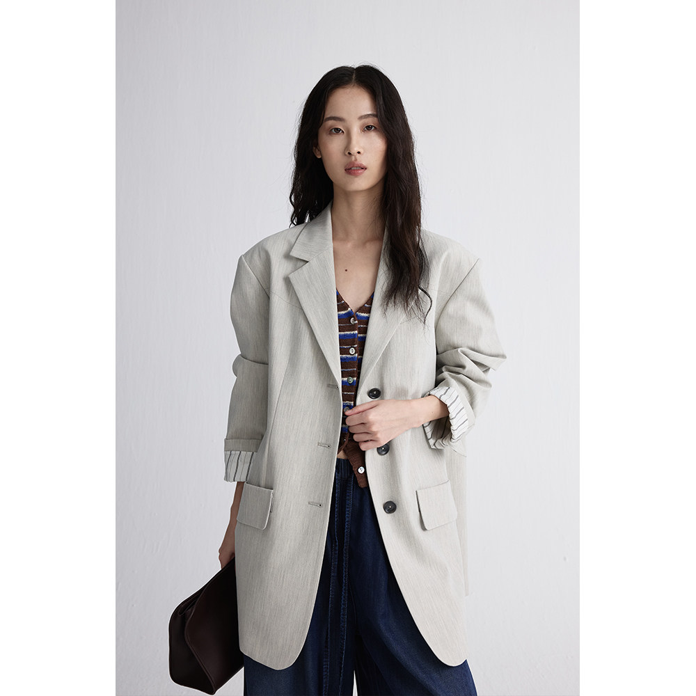 【丝柏西装】CAREMIND灰色极简木质调西服上衣强质感立体垫肩外套