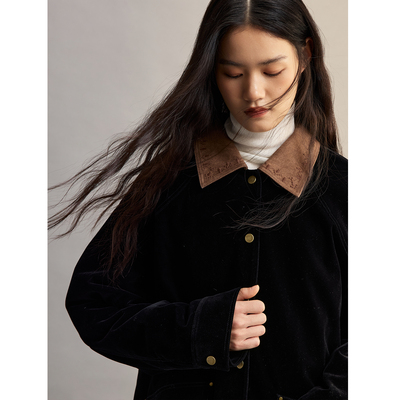 复古翻领夹克单排扣长袖短外套