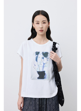 【发芽的盆栽】CAREMIND白色百搭设计款印花短袖夏圆领T恤上衣女
