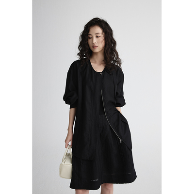 CAREMIND极简黑色轻薄垂感外套