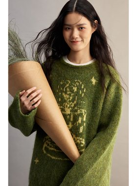 【许愿池喷泉】CAREMIND小众设计草绿色羊驼毛绒上衣温暖宽松毛衣