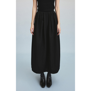 CAREMIND黑色极简抽褶花苞半身裙文艺风松紧腰春秋裙子女 乐章