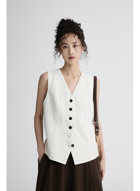 【圣托里尼亚麻提花马甲】CAREMIND复古优雅感背心收腰型马甲上衣