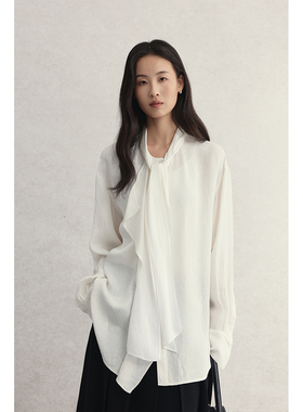 【光纹飘带衬衫】CAREMIND纯色极简肌理感衬衫人丝柔软中长款衬衣