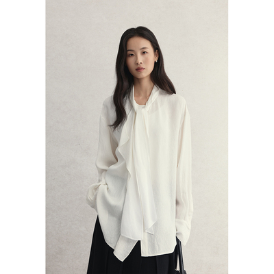 CAREMIND纯色极简肌理感飘带衬衫