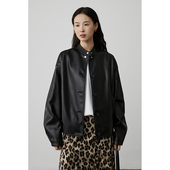 CAREMIND港风复古气质黑色皮外套春季 洗水感廓形皮衣简约上衣 新款