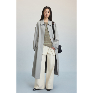 现款 风衣春秋季 CAREMIND简约廓形长款 休闲浅灰外套女 三防风衣