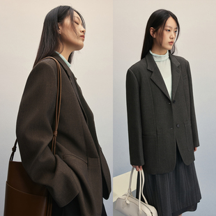 CAREMIND质感通勤平驳领抗皱廓形西装 纸片人西服外套 剑桥西装