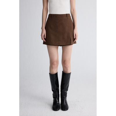 CAREMIND棕色休闲A字修身短裤裙