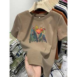 2026新款 欧洲站纯棉正肩短袖 薄款 夏季 欧货洋气小个子上衣 t恤女装