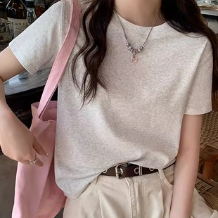 显瘦基础简约百搭短款 白色正肩短袖 韩系修身 款 上衣 t恤女2025夏季