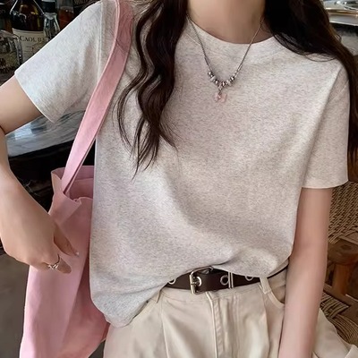 白色正肩短袖t恤女2025夏季款韩系修身显瘦基础简约百搭短款上衣