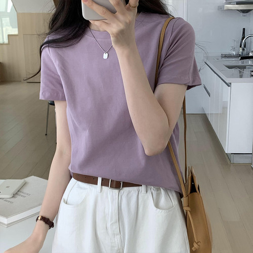 温柔香芋紫圆领宽松显瘦T恤女