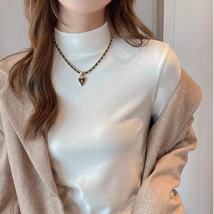 长袖 双面磨毛保暖修身 T恤 女内搭秋冬季 德绒半高领加绒加厚打底衫