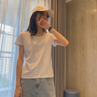 显瘦打底休闲上衣棉质圆领通勤ins 白色t恤女纯色修身 2026夏季 短袖
