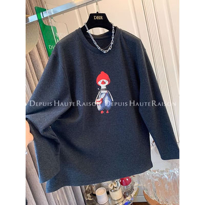 韩版2025新款超好看美式小鸭子德绒T恤打底衫宽松内搭上衣女冬装