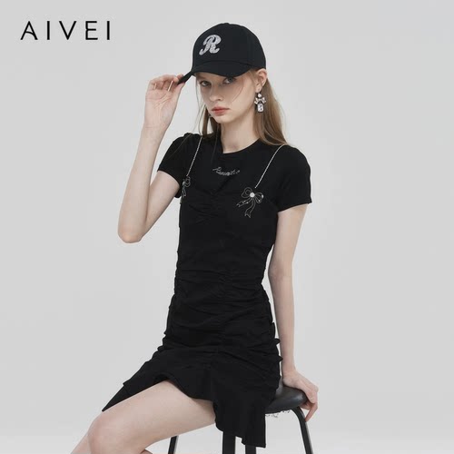 AIVEI/艾薇2023夏季针织上衣水洗牛仔洋装两件套Q016S050-2380