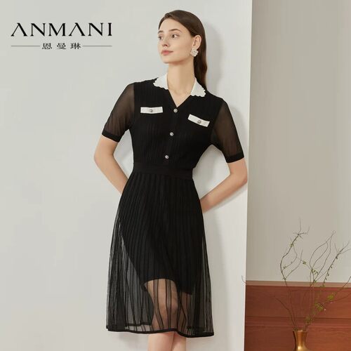 ANMANI恩曼琳夏季法式优雅小香风撞色针织洋装EANDBI08-1880元
