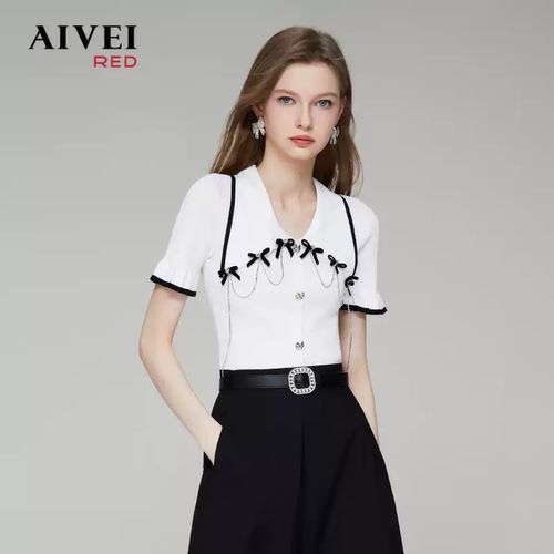 AIVEI/艾薇2023夏季甜美短袖针织衫上衣专柜正品Q0360100-1480