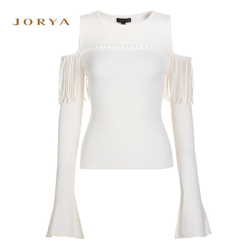 JORYA卓雅长袖露肩流苏羊毛针织衫2018秋季专柜正品K1400502-2980