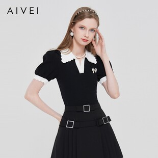 AIVEI/艾薇2023春季修身短袖针织衫上衣专柜Q0160006-1380