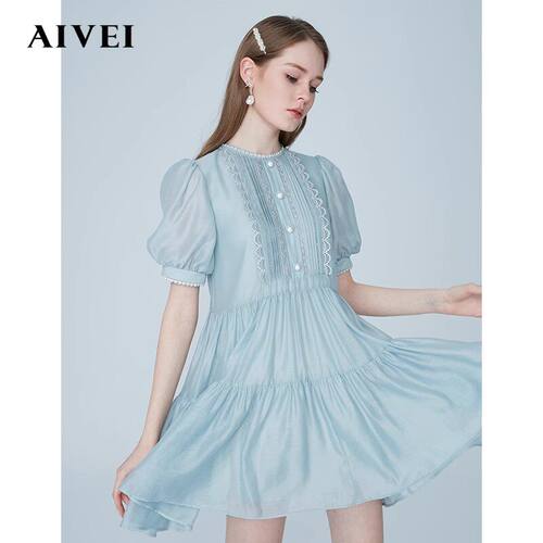 AIVEI/艾薇 泡泡袖雪纺洋装2021夏季专柜正品N0360048-1780