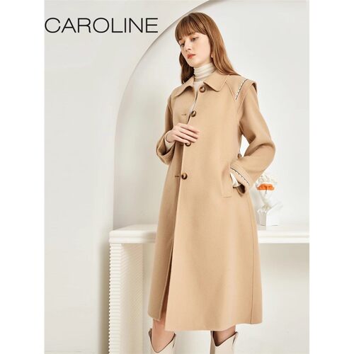 CAROLINE卡洛琳 21冬季新款中长款毛呢外套女大衣ECRBDF07-3580