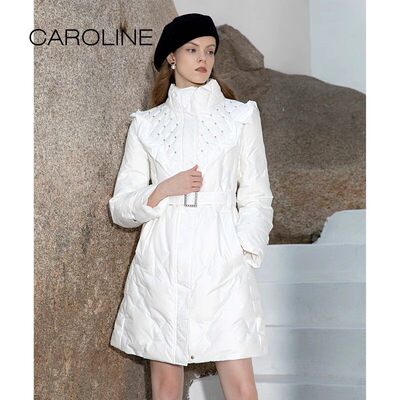 CAROLINE卡洛琳22冬季新款中长款白色立领羽绒服外套ECRCDA19