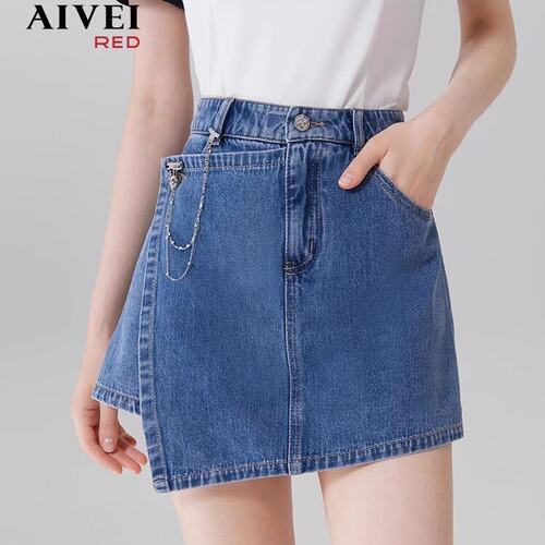 AIVEI欣贺艾薇夏季新品高腰A字不规则牛仔裤裙阔腿短裤子Q0360028
