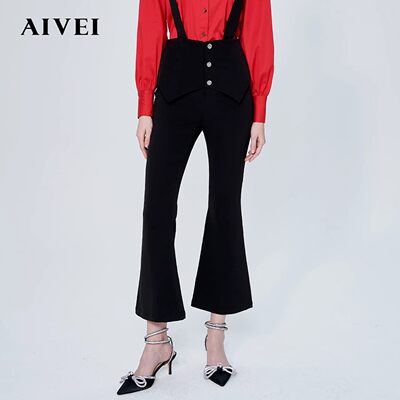 AIVEI欣贺艾薇春季新品高腰单排扣抱婴袋微喇叭裤子P0160081-1480