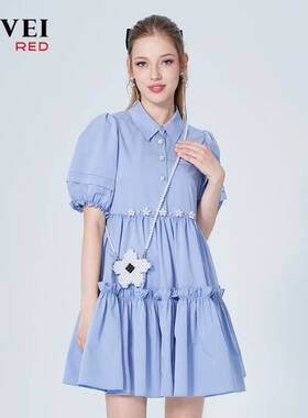 AIVEI欣贺艾薇夏季新品高腰娃娃款衬衫连衣裙P0360090-1880