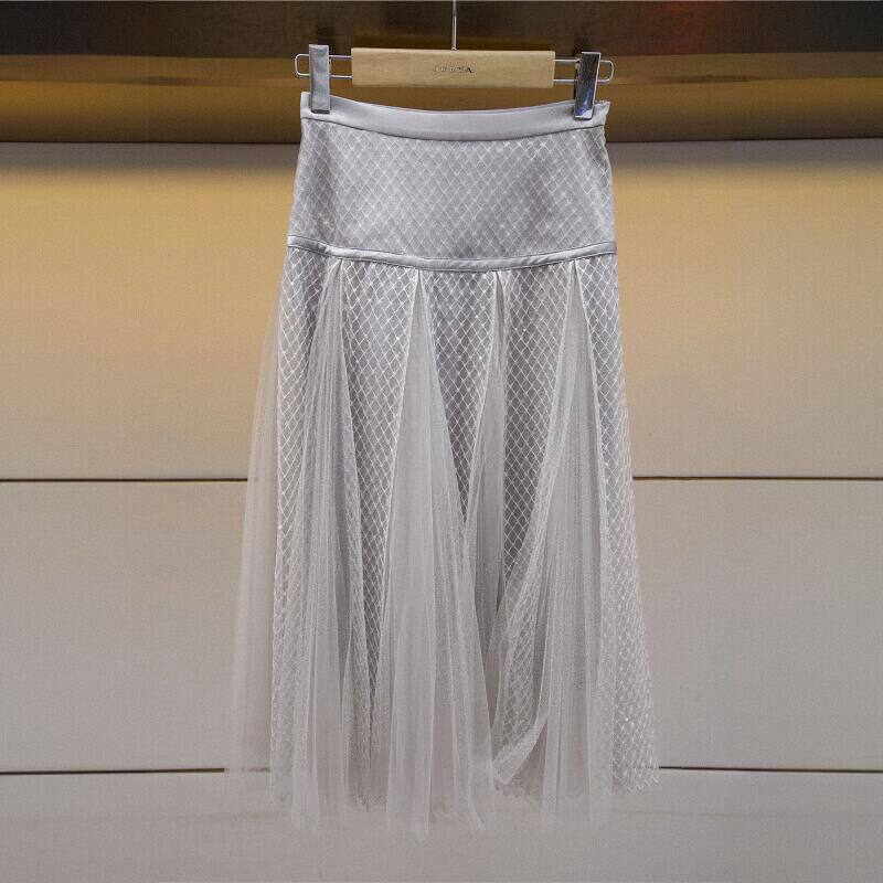 JORYA/卓雅20春季新品高腰拼网纱压褶半身裙专柜正品M1001404