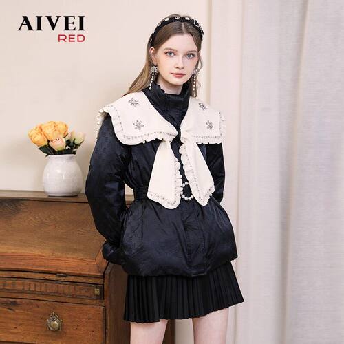 AIVEI欣贺艾薇冬季新品甜心系带领小个子羽绒服外套P066S157